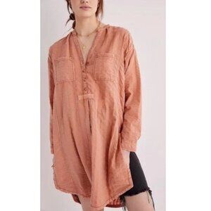 Pilcro Women's Dark Orange Seersucker Button Down Textured Tunic Top Size M